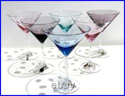 Vintage MCM Waterford Marquis Colors Polka Dot Martini Glasses Set of 6 & Charms