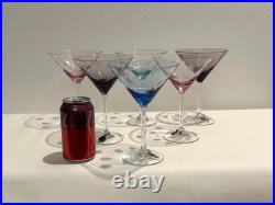 Vintage MCM Waterford Marquis Colors Polka Dot Martini Glasses Set of 6 & Charms