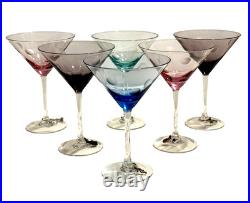 Vintage MCM Waterford Marquis Colors Polka Dot Martini Glasses Set of 6 & Charms