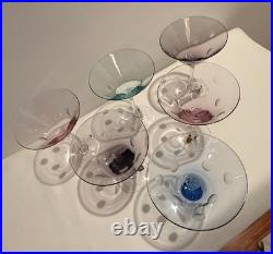 Vintage MCM Waterford Marquis Colors Polka Dot Martini Glasses Set of 6 & Charms