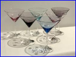 Vintage MCM Waterford Marquis Colors Polka Dot Martini Glasses Set of 6 & Charms