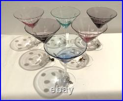 Vintage MCM Waterford Marquis Colors Polka Dot Martini Glasses Set of 6 & Charms