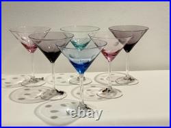 Vintage MCM Waterford Marquis Colors Polka Dot Martini Glasses Set of 6 & Charms