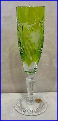 Vintage Nachtmann Traube Cut To Clear Lime Green Crystal Set 5 Champagne Flutes