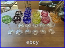 Vintage Nachtmann Traube Cut to Clear Crystal Wine Glasses Multicolors Set of 12