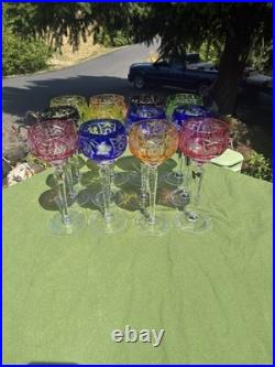 Vintage Nachtmann Traube Cut to Clear Crystal Wine Glasses Multicolors Set of 12