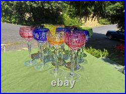 Vintage Nachtmann Traube Cut to Clear Crystal Wine Glasses Multicolors Set of 12