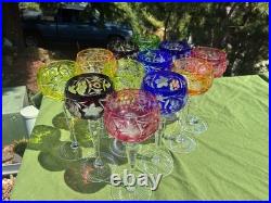 Vintage Nachtmann Traube Cut to Clear Crystal Wine Glasses Multicolors Set of 12