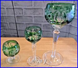 Vintage Nachtmann Traube Emerald Green Crystal Glasses Set of 3 Hand Blown C