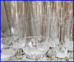 Vintage Noritake Sasake Crystal Etched Bamboo Glassware set of 18 champagne beer