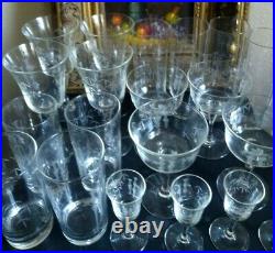 Vintage Noritake Sasake Crystal Etched Bamboo Glassware set of 20