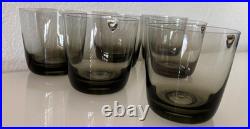 Vintage ORREFORS Smoke Gray Set of 6 Double Old Fashioned Crystal Glasses 3 5/8