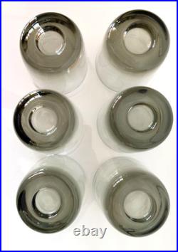 Vintage ORREFORS Smoke Gray Set of 6 Double Old Fashioned Crystal Glasses 3 5/8