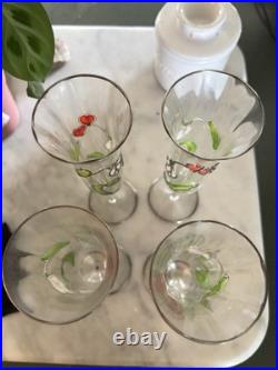Vintage Perrier Jouet Hand Painted Crystal Champagne Flutes Set Of 4