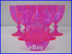 Vintage Pink Crystal Uranium Glass 4 oz Cocktail Goblets 6 Pc Set 4.75T EUC