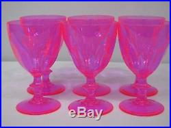 Vintage Pink Crystal Uranium Glass 4 oz Cocktail Goblets 6 Pc Set 4.75T EUC