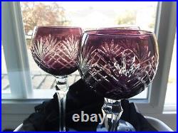 Vintage Purple Bohemian Cut To Clear Crystal Wine Glasses. Set of 4