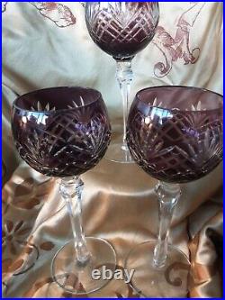 Vintage Purple Bohemian Cut To Clear Crystal Wine Glasses. Set of 4