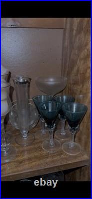 Vintage/Retro Clear Crystal Set Etched Floral, Wine & Cocktail, 10 oz