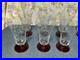 Vintage Ruby Base Etched Crystal Iced Tea Tumblers Set 6 Red Base Water Glasses