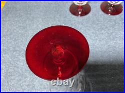 Vintage Ruby Base Etched Crystal Iced Tea Tumblers Set 6 Red Base Water Glasses