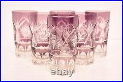 Vintage SET 6 BOHEMIAN CZECH CUT TO CLEAR CRYSTAL TUMBLERS GLASSES 5.25