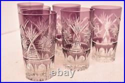 Vintage SET 6 BOHEMIAN CZECH CUT TO CLEAR CRYSTAL TUMBLERS GLASSES 5.25