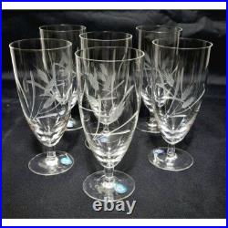 Vintage Sasaki Crystal Etched Wheat Wine Water Goblets Set of Six Japan NEW Vintage Sasaki Crystal Etched Wheat Wine Water Goblets Set of Six Japan NEW