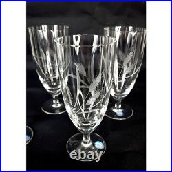 Vintage Sasaki Crystal Etched Wheat Wine Water Goblets Set of Six Japan NEW Vintage Sasaki Crystal Etched Wheat Wine Water Goblets Set of Six Japan NEW
