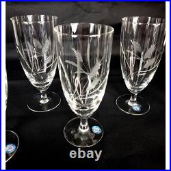 Vintage Sasaki Crystal Etched Wheat Wine Water Goblets Set of Six Japan NEW Vintage Sasaki Crystal Etched Wheat Wine Water Goblets Set of Six Japan NEW