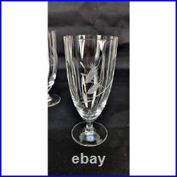 Vintage Sasaki Crystal Etched Wheat Wine Water Goblets Set of Six Japan NEW Vintage Sasaki Crystal Etched Wheat Wine Water Goblets Set of Six Japan NEW