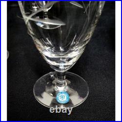 Vintage Sasaki Crystal Etched Wheat Wine Water Goblets Set of Six Japan NEW Vintage Sasaki Crystal Etched Wheat Wine Water Goblets Set of Six Japan NEW