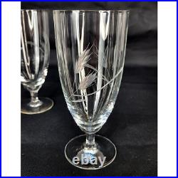 Vintage Sasaki Crystal Etched Wheat Wine Water Goblets Set of Six Japan NEW Vintage Sasaki Crystal Etched Wheat Wine Water Goblets Set of Six Japan NEW