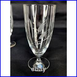 Vintage Sasaki Crystal Etched Wheat Wine Water Goblets Set of Six Japan NEW Vintage Sasaki Crystal Etched Wheat Wine Water Goblets Set of Six Japan NEW