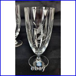 Vintage Sasaki Crystal Etched Wheat Wine Water Goblets Set of Six Japan NEW Vintage Sasaki Crystal Etched Wheat Wine Water Goblets Set of Six Japan NEW