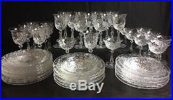 Vintage Seneca Hand Cut Crystal Stemware Bowls & Plates Rare 51 Pc Set MINT