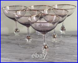 Vintage Set Of 6 Jozef Stanik Crystal Gold Ball Stem Wine Glasses Czech