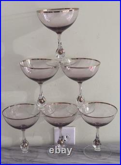 Vintage Set Of 6 Jozef Stanik Crystal Gold Ball Stem Wine Glasses Czech