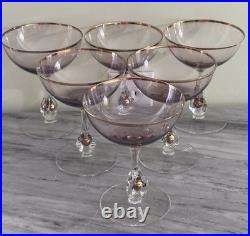 Vintage Set Of 6 Jozef Stanik Crystal Gold Ball Stem Wine Glasses Czech