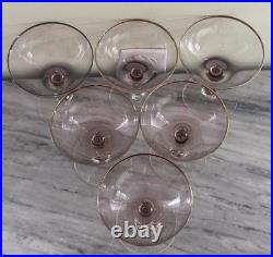 Vintage Set Of 6 Jozef Stanik Crystal Gold Ball Stem Wine Glasses Czech