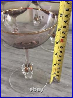 Vintage Set Of 6 Jozef Stanik Crystal Gold Ball Stem Wine Glasses Czech