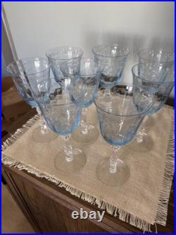Vintage Set Of 8 Fostoria Navarre Blue Crystal Water Goblets