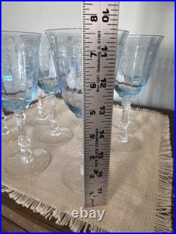 Vintage Set Of 8 Fostoria Navarre Blue Crystal Water Goblets