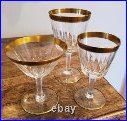 Vintage Set of 18 Czech Crystal Stemware 6 water 6 wine 6 champagne 24K trim