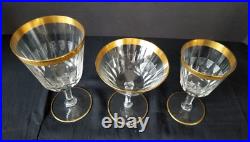 Vintage Set of 18 Czech Crystal Stemware 6 water 6 wine 6 champagne 24K trim