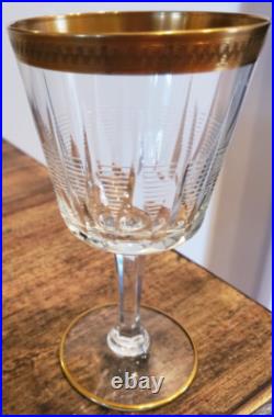 Vintage Set of 18 Czech Crystal Stemware 6 water 6 wine 6 champagne 24K trim