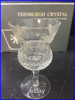 Vintage Set of (6) Edinburgh Thistle Etched Crystal Clarets 4.5 x 2.5 with Box
