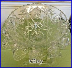 Vintage Star of David Crystal Punch Bowl Set with 12 cups and Ladle