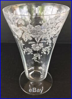 Vintage Tiffin Rose Etched Footed Iced Tea Goblets Elegant Glass Set Of 8