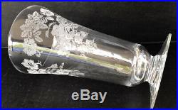 Vintage Tiffin Rose Etched Footed Iced Tea Goblets Elegant Glass Set Of 8